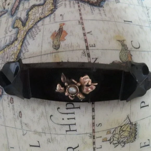 ❤️Antique 14k Seed Pearl Black Onyx Mourning Pin Victorian Brooch 16 Grams
